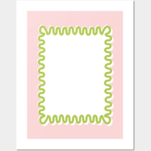 Wavy Lines - White Pink Green Posters and Art